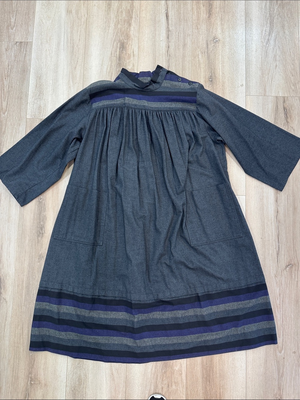VTG Marimekko 60’s Charcoal Grey Striped Hem Dress